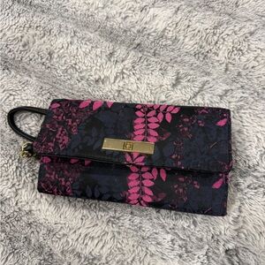 Black and pink jacquard evening clutch